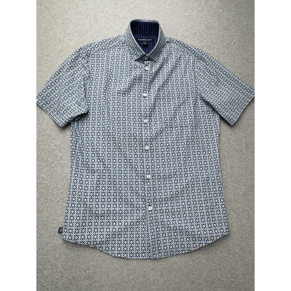 Mizzen‎ Main Shirt Mens Small Trim Fit Leeward Performance Stretch Geometric